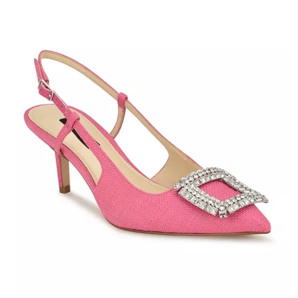 Nine West Medium Pink Heels with Rhinestone Buckle
Worn once